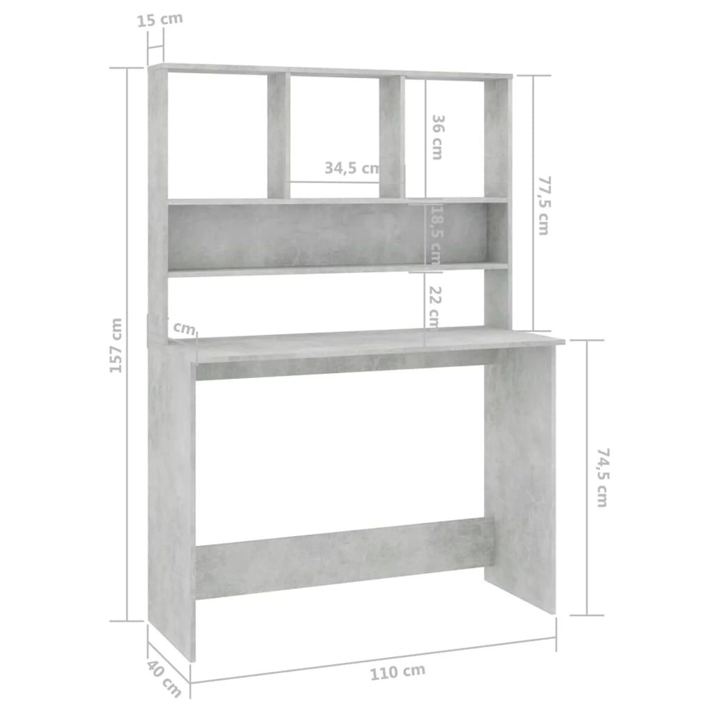 Desk with Shelves Concrete Gray B7591