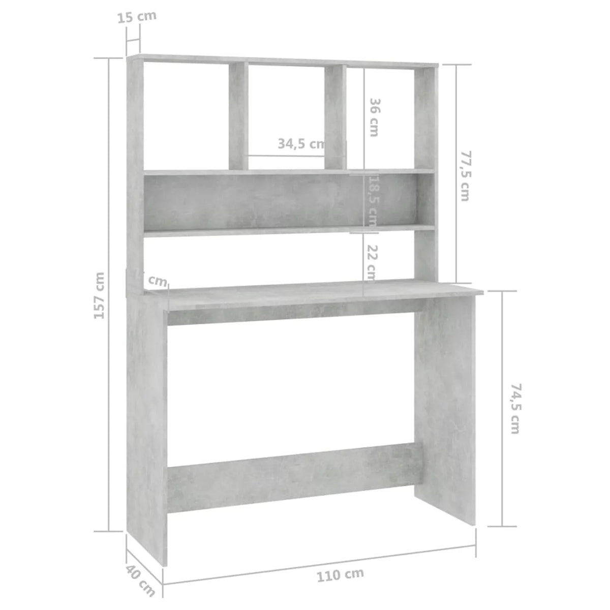 Desk with Shelves Concrete Gray B7591