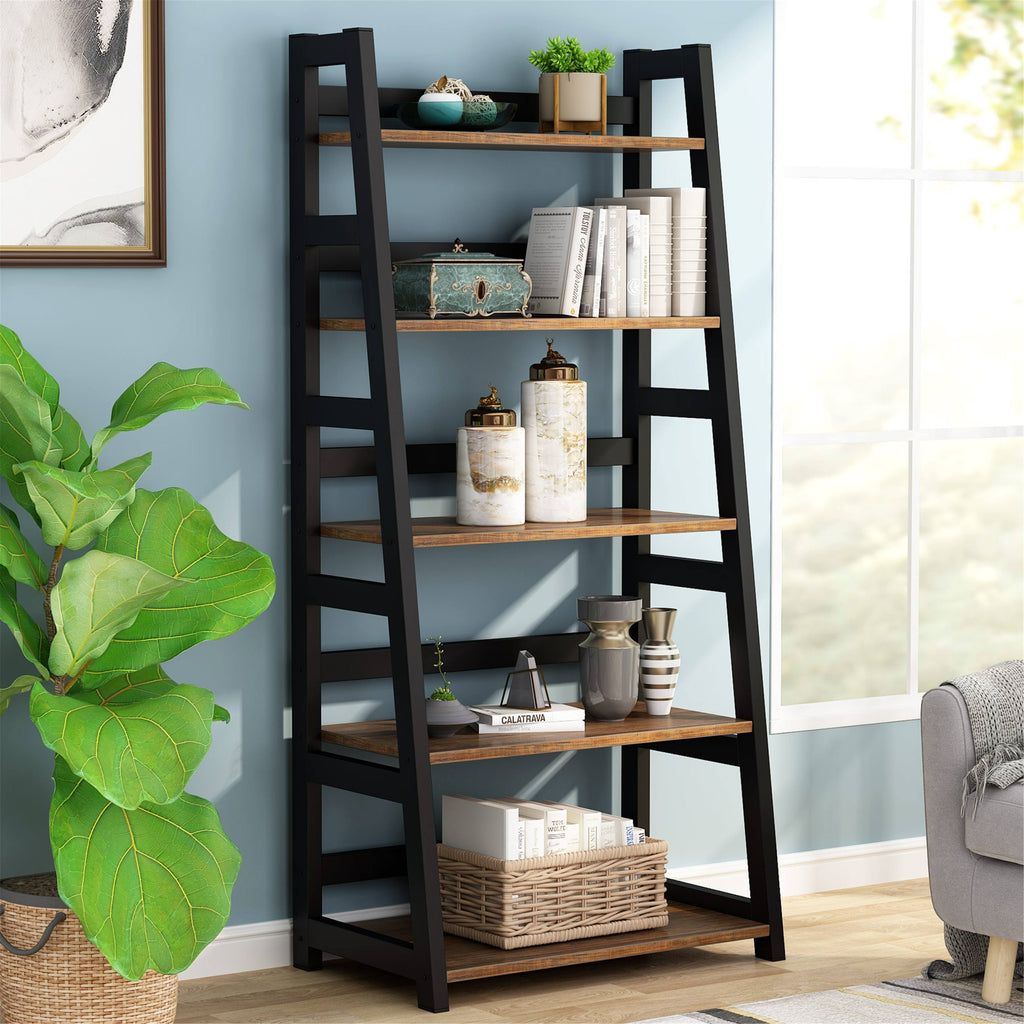 Walnut/Black 5-Tier Bookshelf Z5993