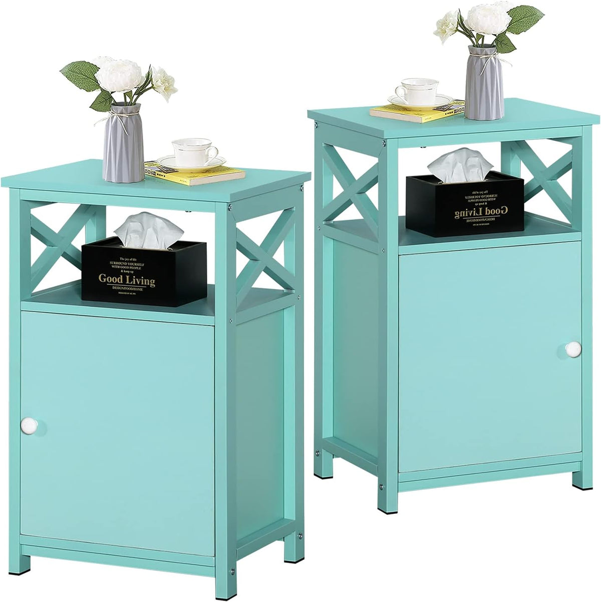 White Set of 2 Night Stand with Storage Cabinet A799466