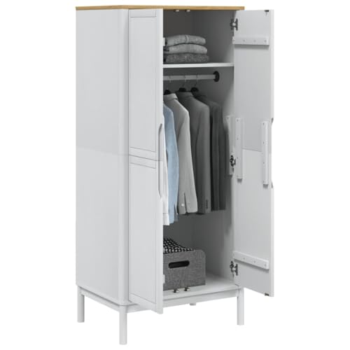 Brown Solid Wood Pine Wardrobe Closet with 1 Large Compartment and Doors E64225