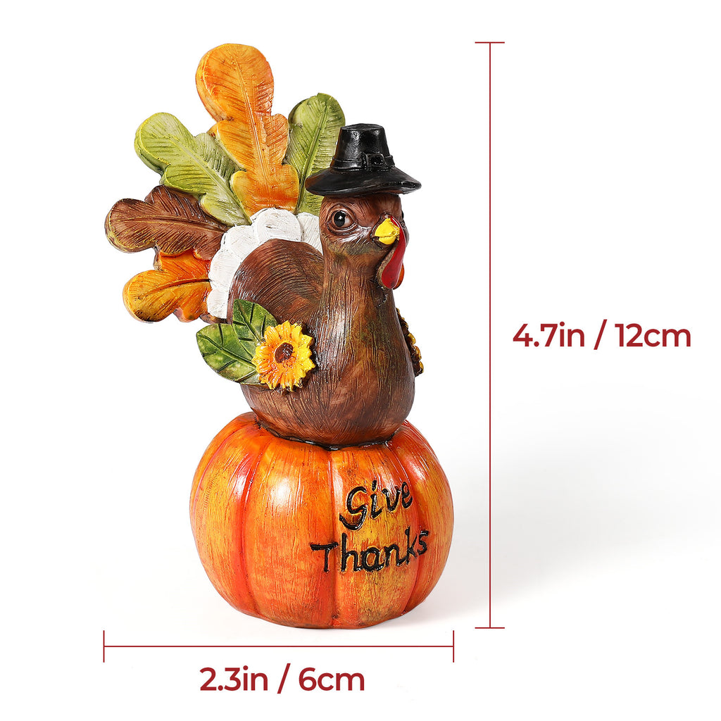 Hand-Painted Turkey Pumpkin Centerpiece Table Decoration with Artificial Maple Leaves Y3302