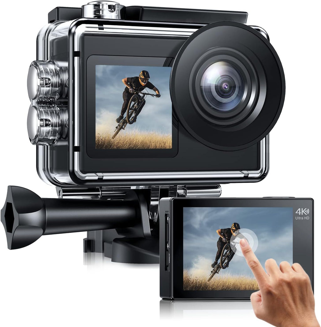 4K 20MP Dual Screen Waterproof Action Camera with Touch Screen and 2 Batteries Z775849