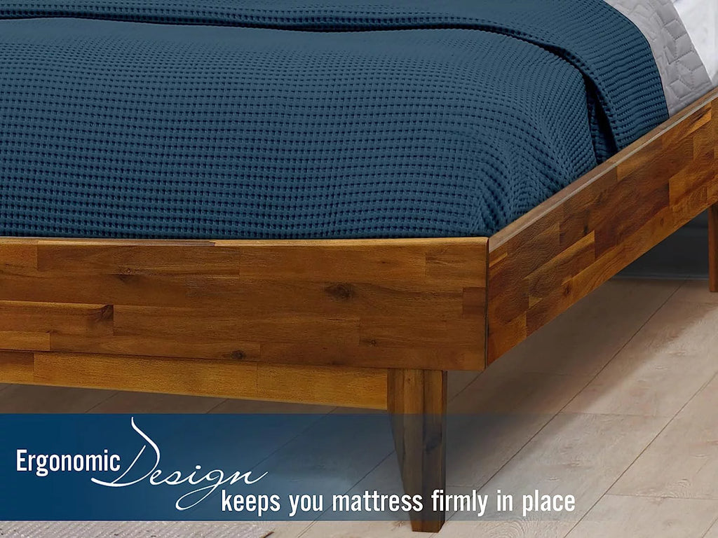 14 Inch Wood Platform Bed with Headboard Queen Size Caramel G578