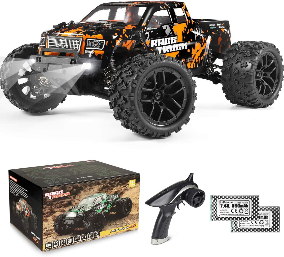 1:18 Scale 4X4 Off Road Remote Control Truck with 2 Batteries A625