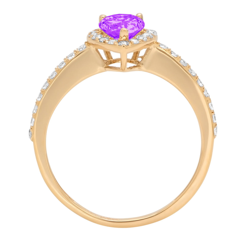 0.8ct Pear Cut Purple Amethyst 18k Yellow Gold Halo Ring Size 3.5 O9694
