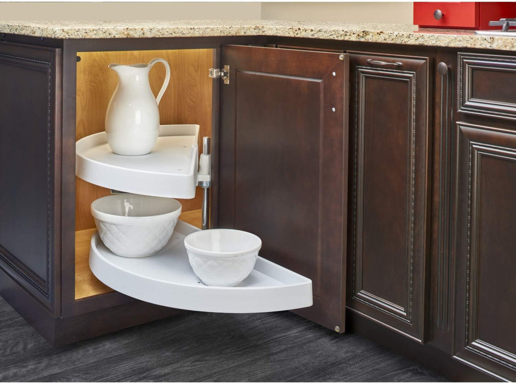 White 31-Inch Polymer 2-Tier Lazy Susan Kitchen Cabinet Organizer I786366