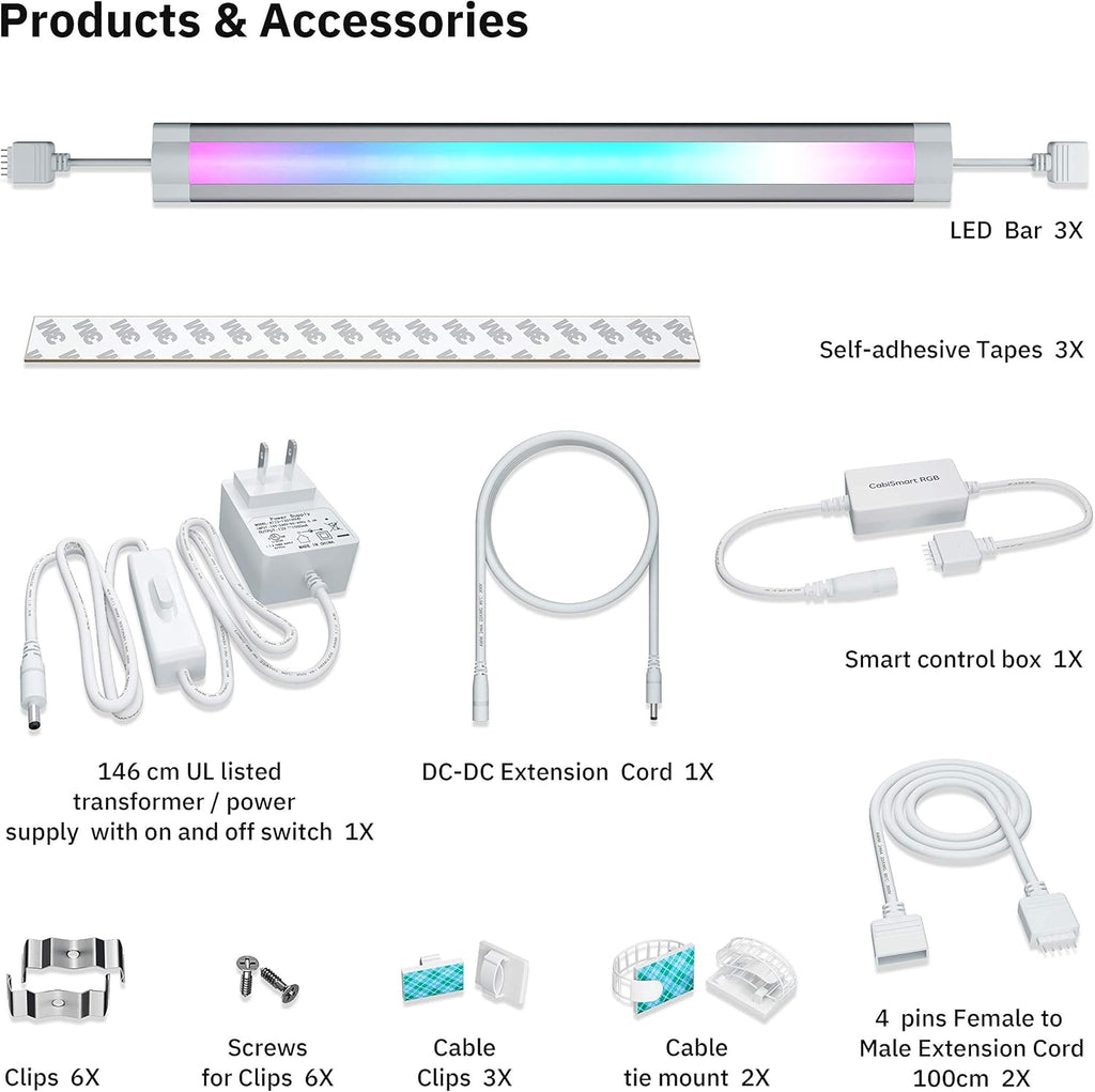 RGB Multi Color LED Smart Under Cabinet Strip Light Kit Y2177