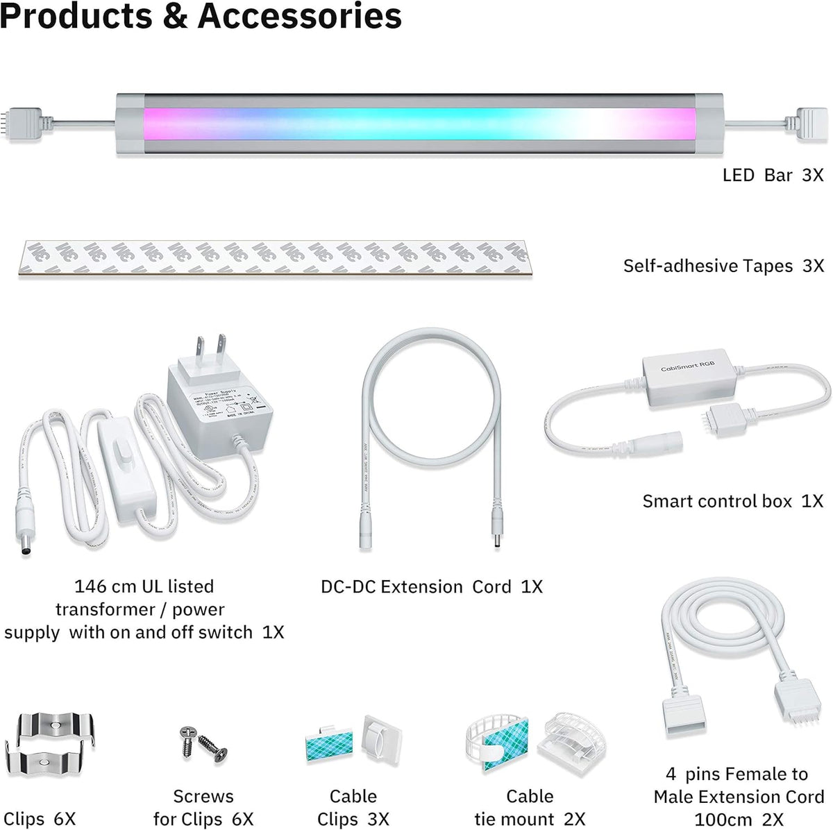 RGB Multi Color LED Smart Under Cabinet Strip Light Kit Y2177