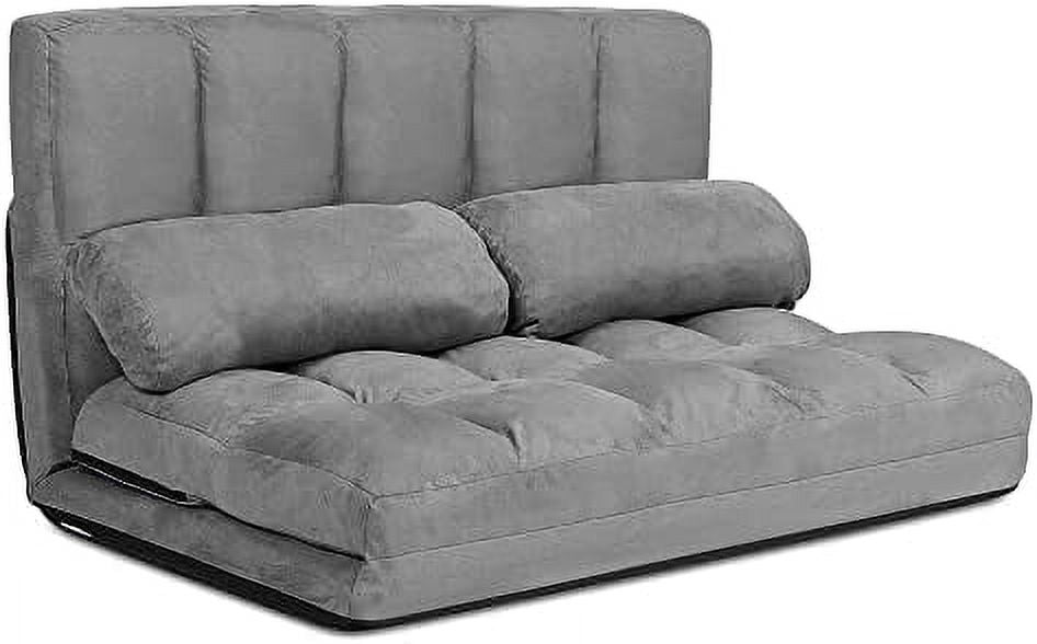 Foldable Floor Sofa with 2 Pillows & Suede Cloth Cover I25630