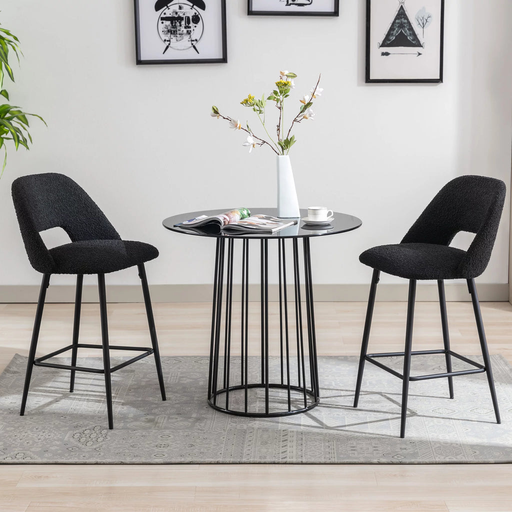 Boucle Fabric Barstools Set of 2 with Black Metal Legs Z613444