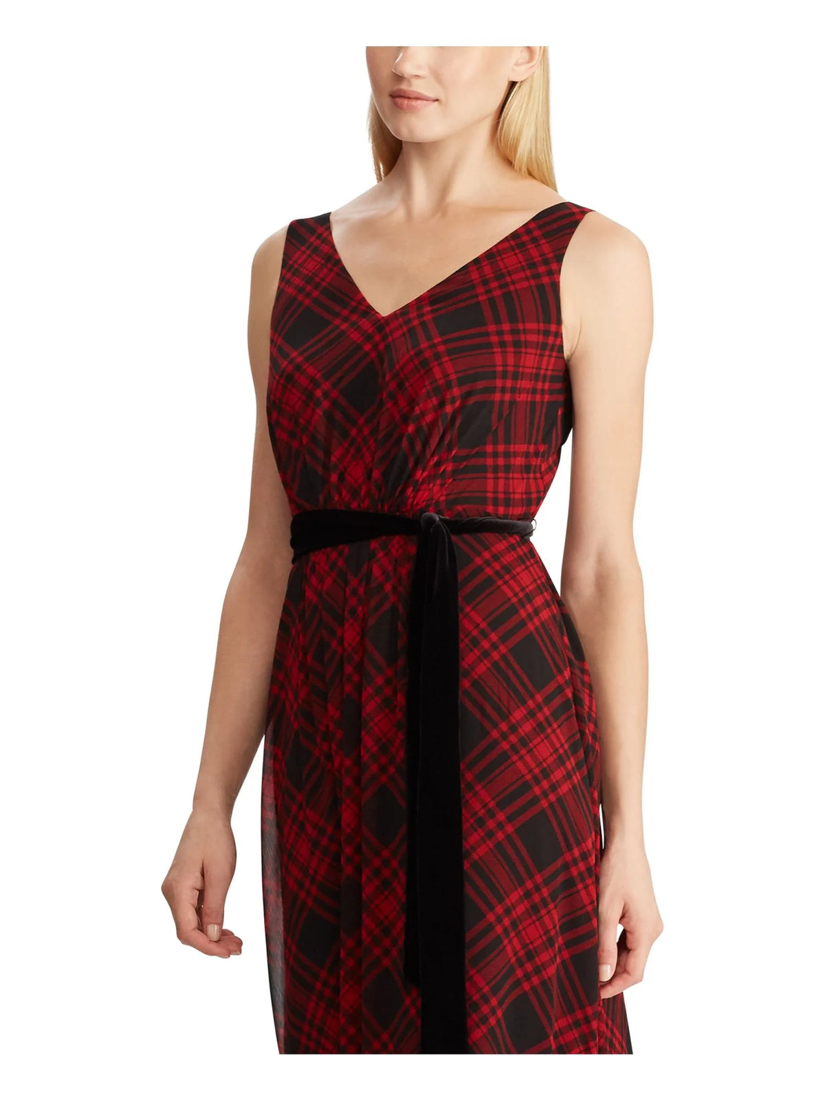 Black Plaid Sleeveless V Neck Maxi Sheath Dress P929621