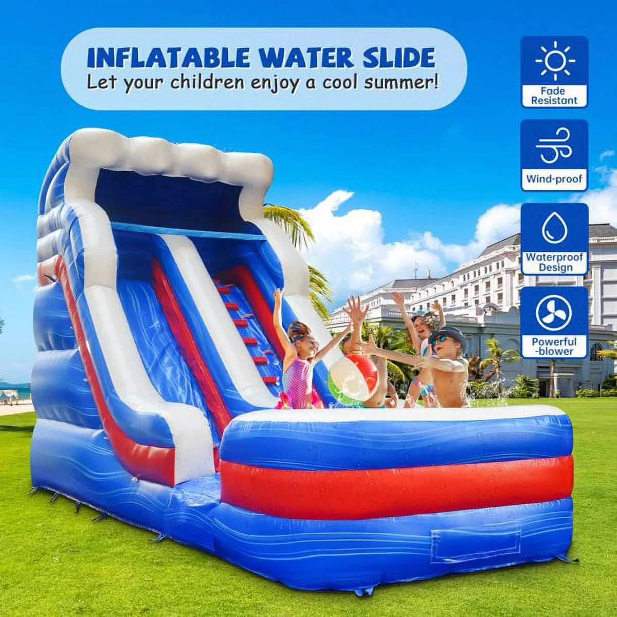 16 ft x 26 ft Inflatable Water Slide with Blower and Splash Pool Q135964