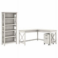 White L Shaped Desk with Drawers & Bookcase K11154