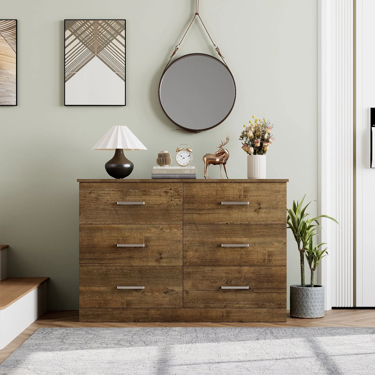 White 6 Drawer Wood Dresser Y6210