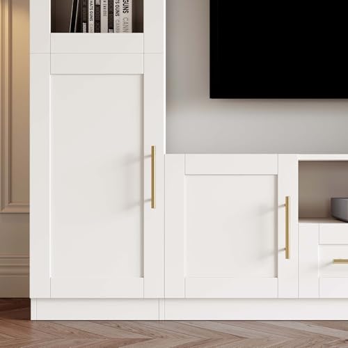 White 4-Piece Large TV Stand Wall Unit with Bookshelves E754862