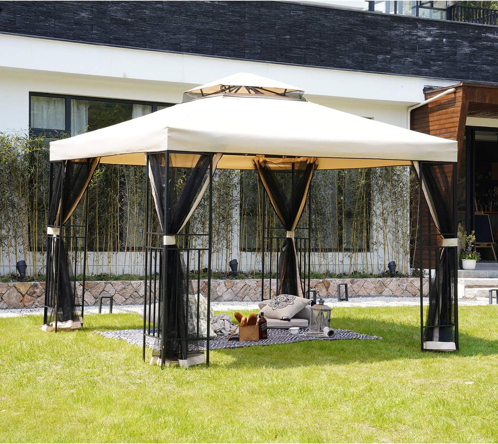 10x10 Ft Outdoor Gazebo with Netting V4111