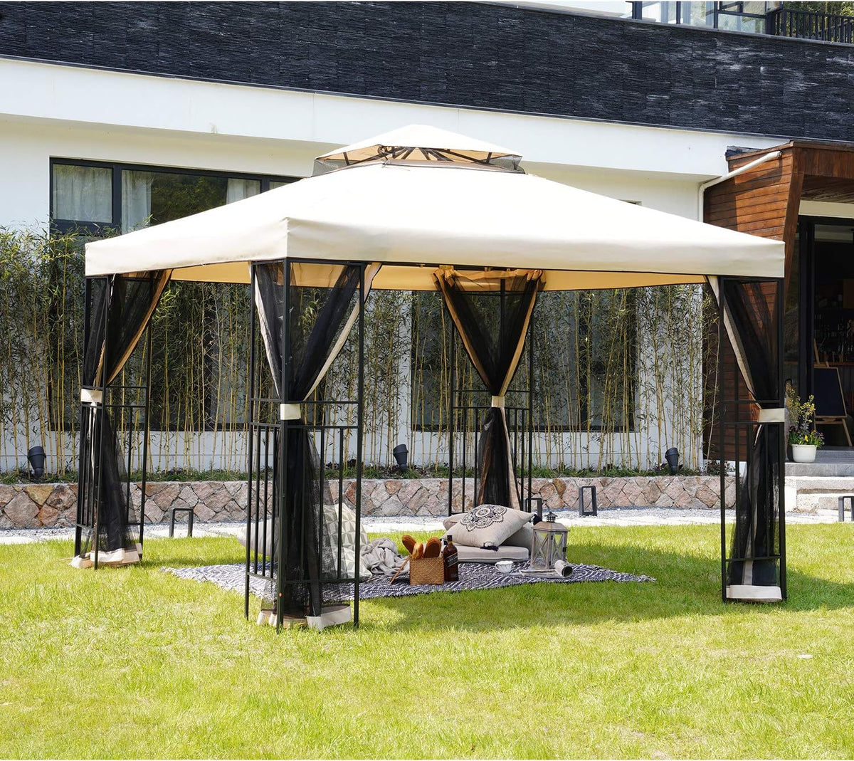 10x10 Ft Outdoor Gazebo with Netting V4111