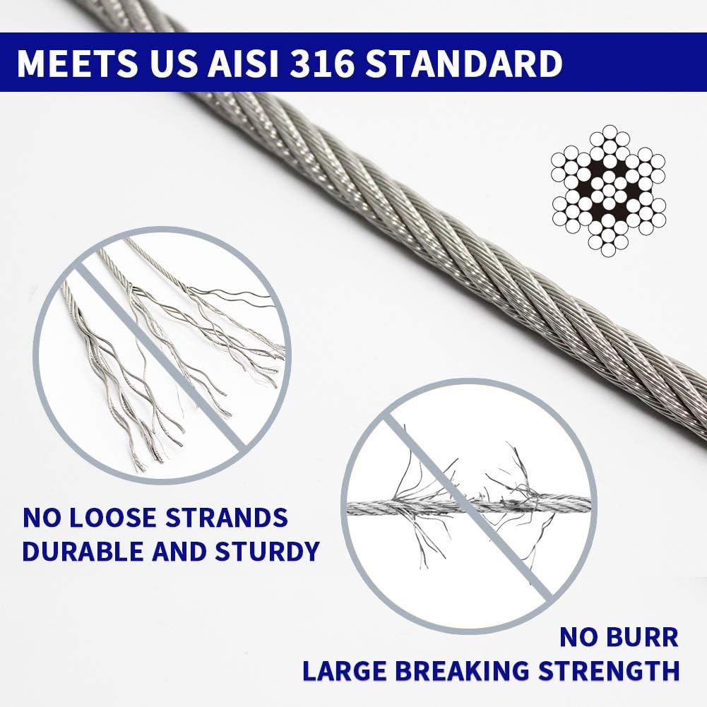 1/8 T316 Stainless Steel Cable with Cutter, 600FT 7 x 7 Strands Wire Rope O88191
