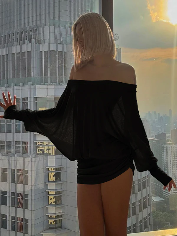 Off The Shoulder Sheer Ruched Dress W823