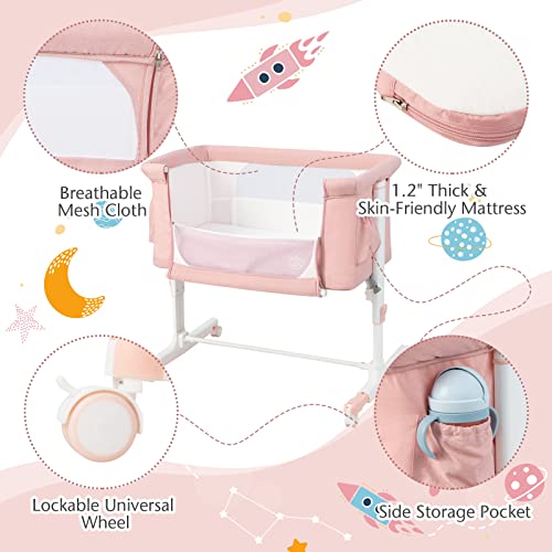 Pink 3 in 1 Folding Bassinet with Mattress B85650