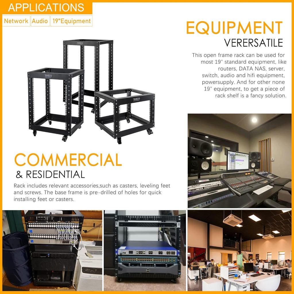 12U Open Frame Server Rack with Casters L117453