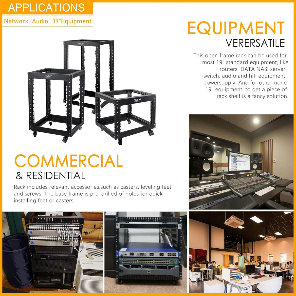 12U Open Frame Server Rack with Casters L117453