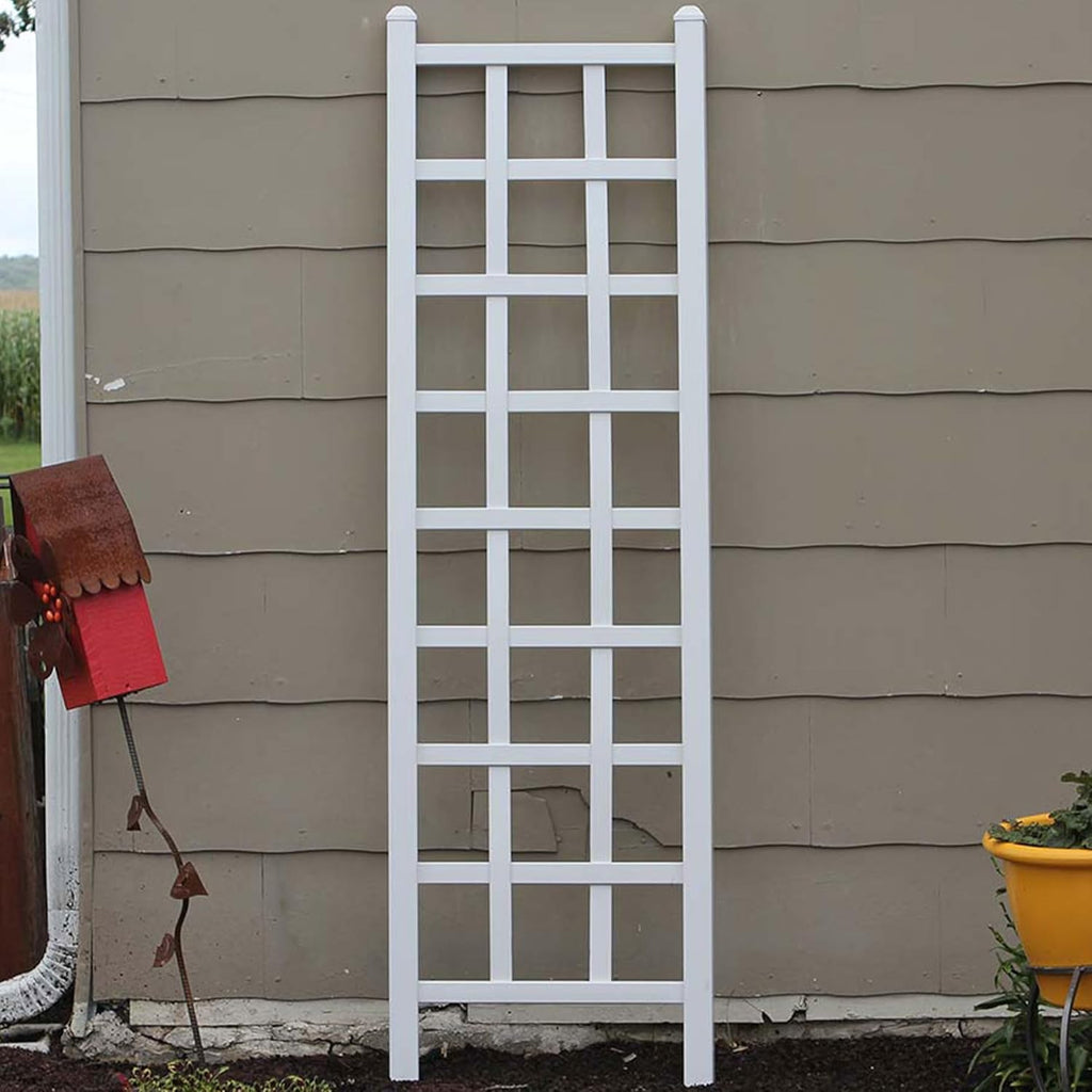 White PVC Vinyl Garden Patio Trellis with Ground Anchors D45397