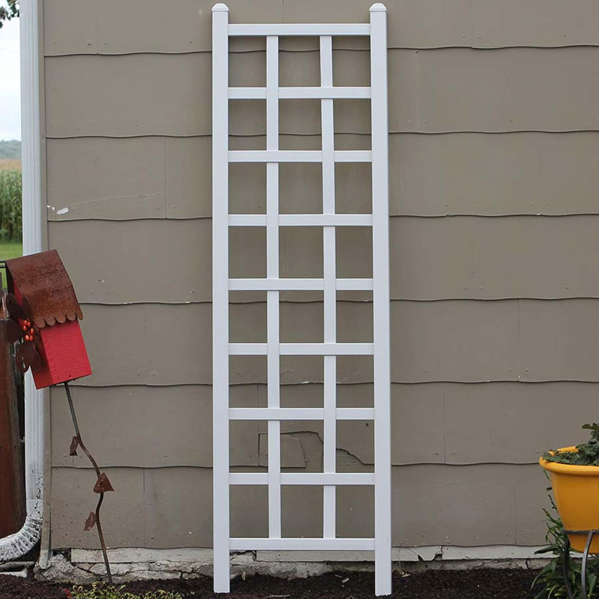 White PVC Vinyl Garden Patio Trellis with Ground Anchors D45397
