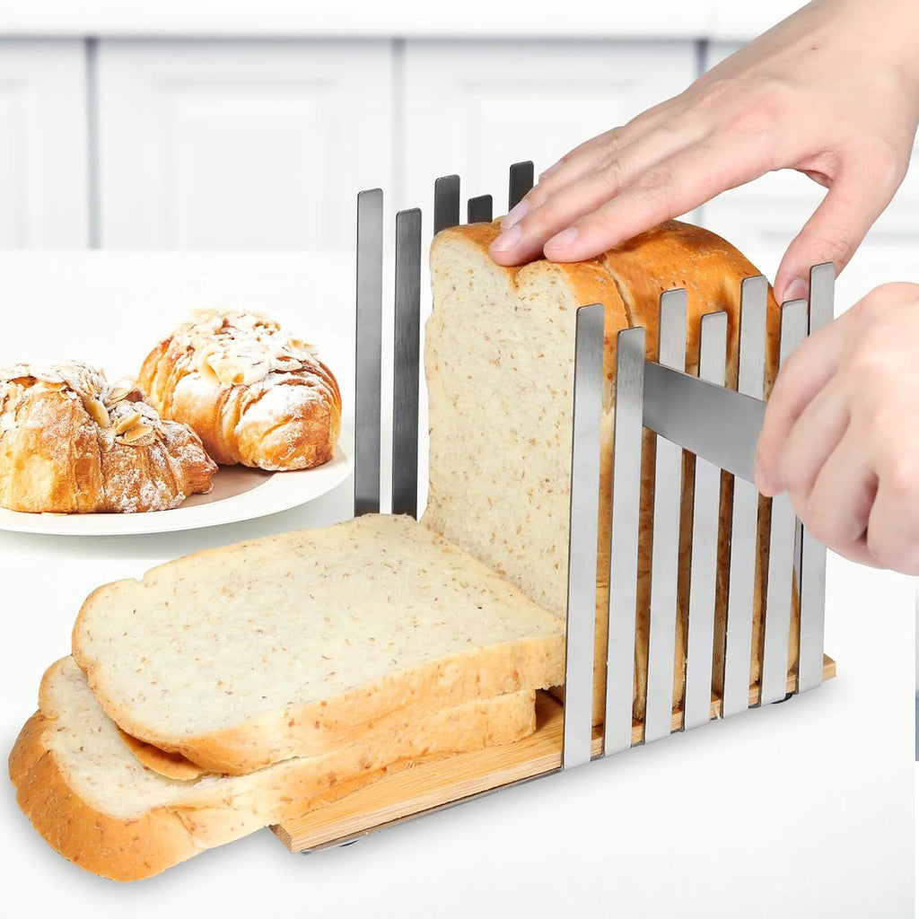 Stainless Steel Bread Slicer with Bamboo Cutting Board D57393