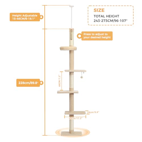 Grey 5-Tier Adjustable Cat Tree with Scratching Post L8469