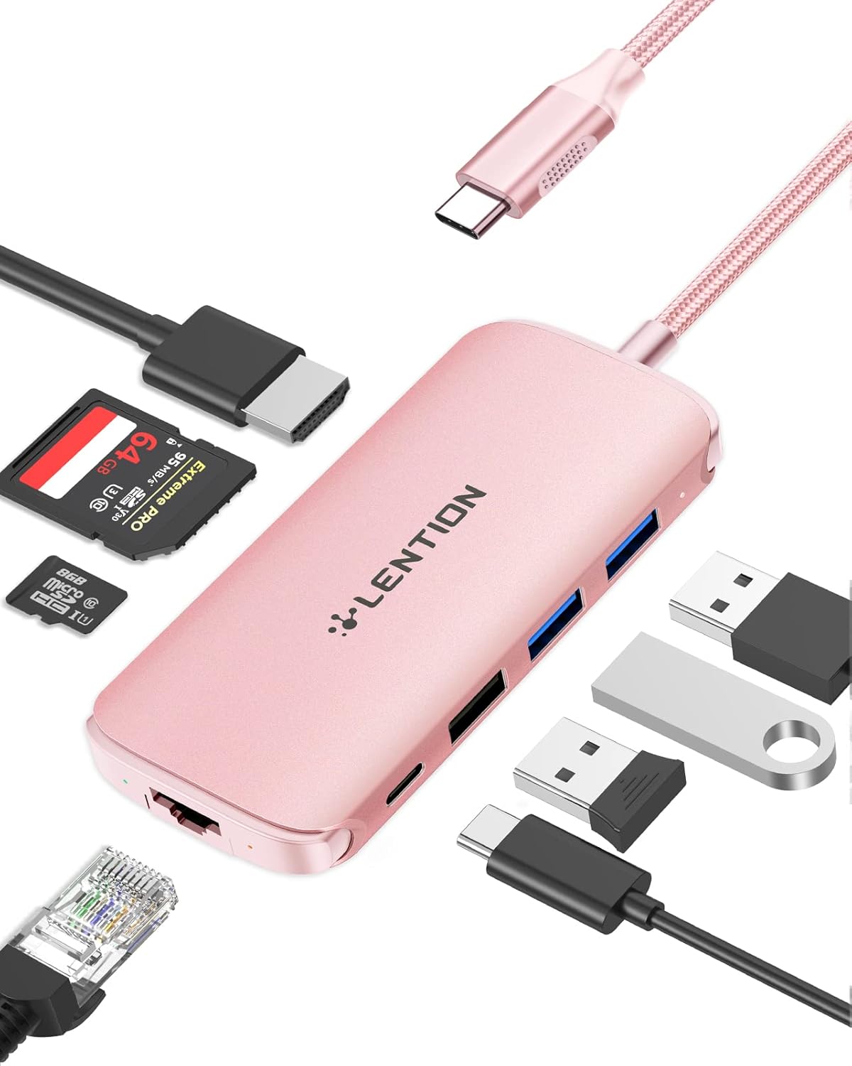 Ultra-Thin USB C Hub with Gigabit Ethernet, 4K HDMI, USB 3.0/2.0, Card Readers & PD Adapter U974050
