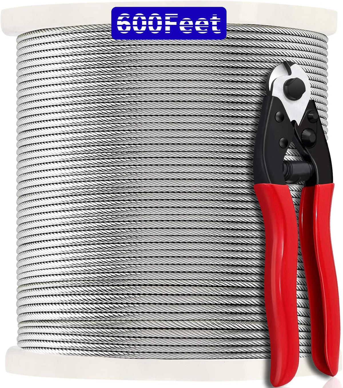 1/8 T316 Stainless Steel Cable with Cutter, 600FT 7 x 7 Strands Wire Rope O88191