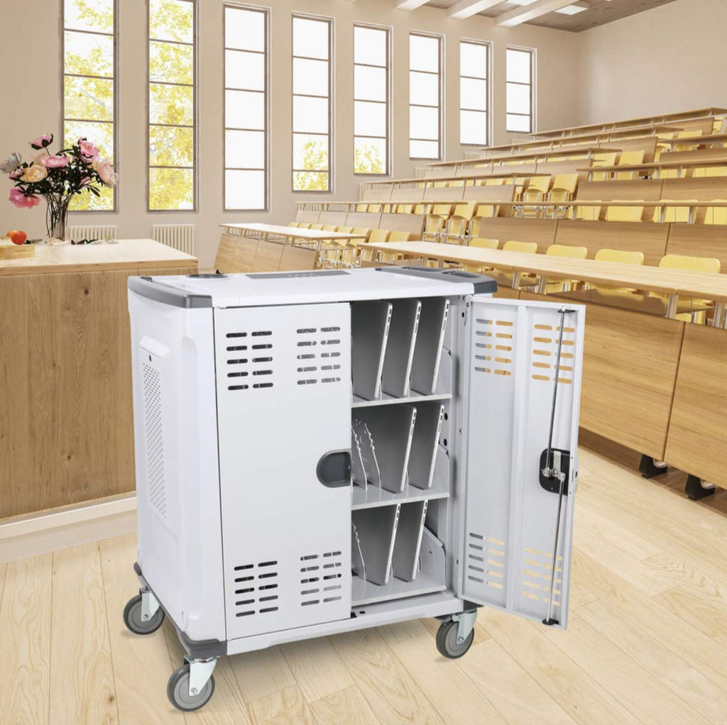 Fully Assembled 42 Device Mobile Storage Cart with 3 Outlets T5542