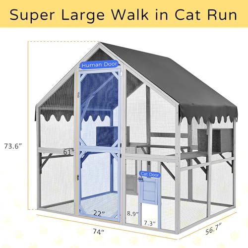 Gray Wooden Cat Enclosure 74”x57”x74” C56475