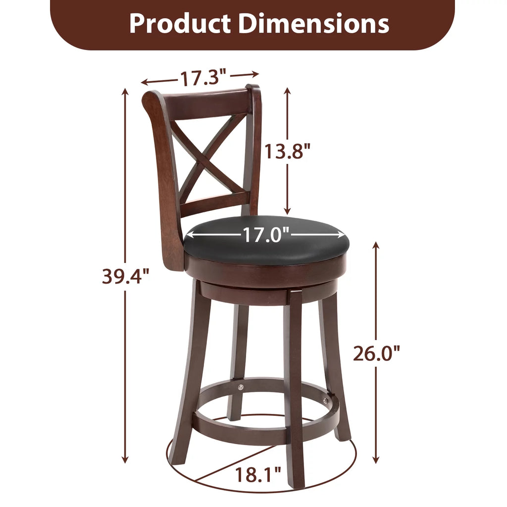 Brown PU Leather Swivel Bar Stools Set of 2 A3739