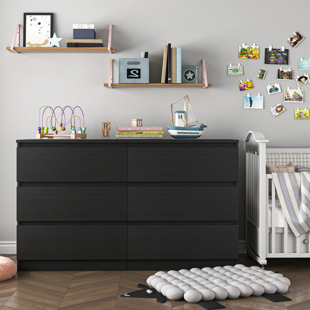 Black 6 Drawer Wood Dresser O735790