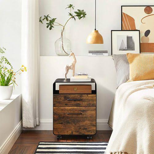 Black Rustic Brown File Cabinet with 2 Drawers P34201