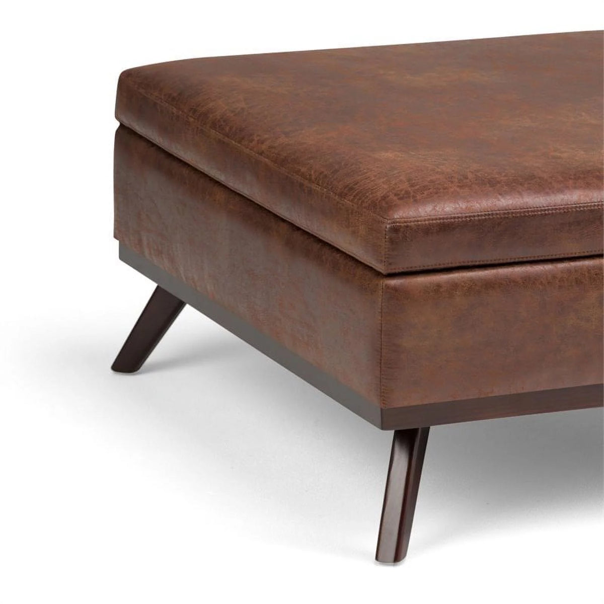 Faux Air Leather Square Coffee Table Ottoman in Saddle Brown X32547