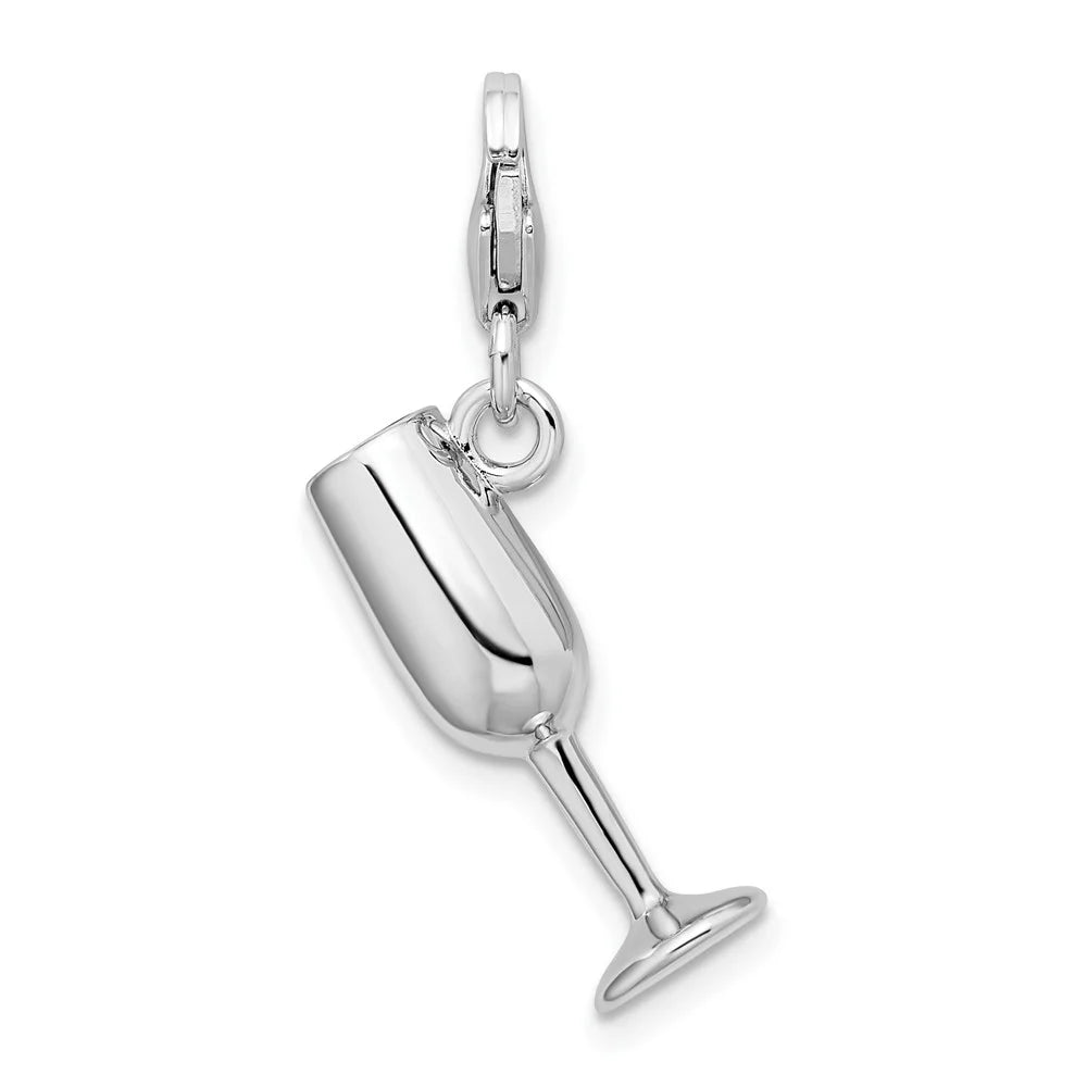 Sterling Silver 3-D Enameled Red Wine Glass Charm T159