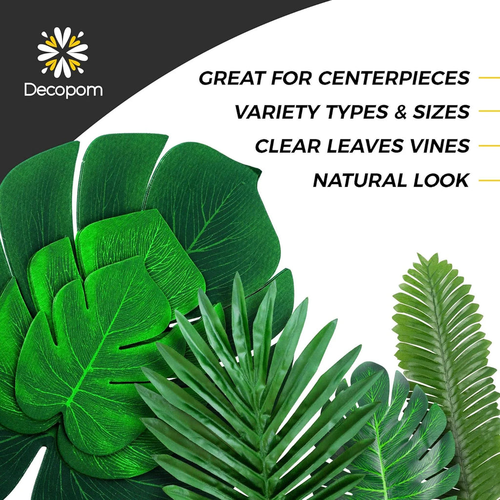 Artificial Tropical Palm Leaves 84 Pcs Green Fake Palm Leaf Decorations with Stems C43017