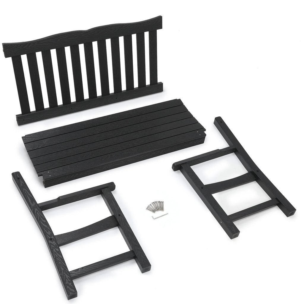 Black Two Person Outdoor Garden Bench with Armrest P4542