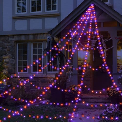 Halloween Spider Web Lights with 59" Spider and Stretch Cobweb M5202