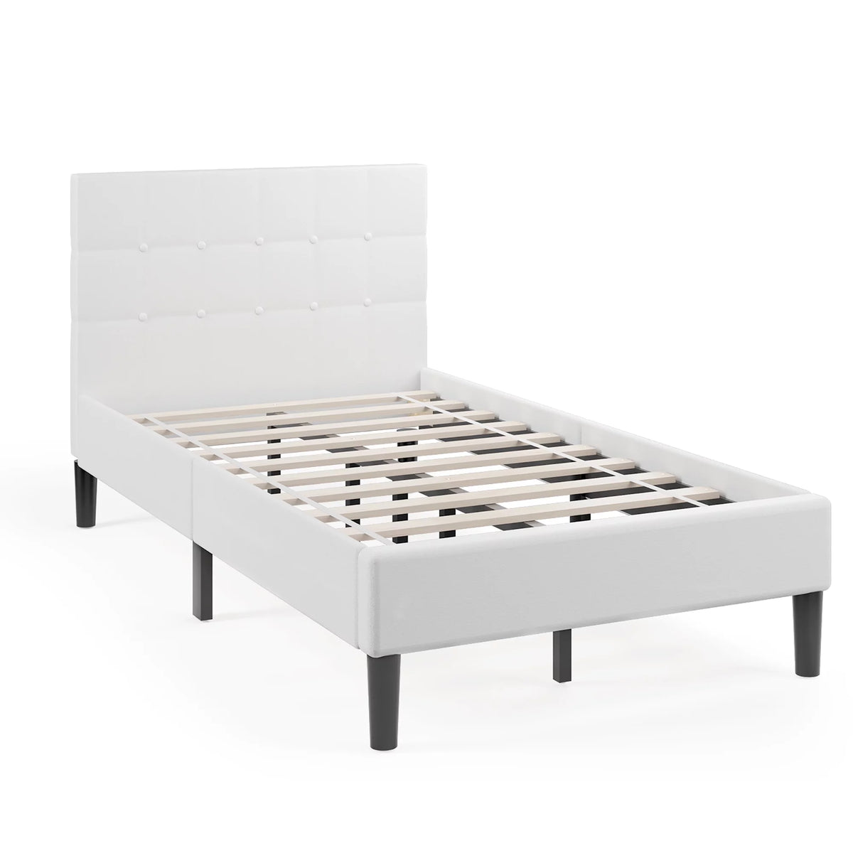 Twin Upholstered Bed Frame Button Tufted Headboard Beige X364043