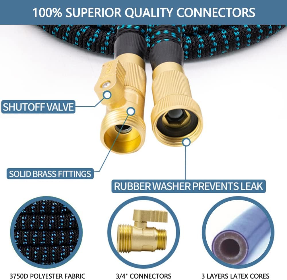 100 FT Expandable Garden Hose with 10 Function Nozzle, 3/4'' Solid Brass Fitting, Pack of 2 I965524