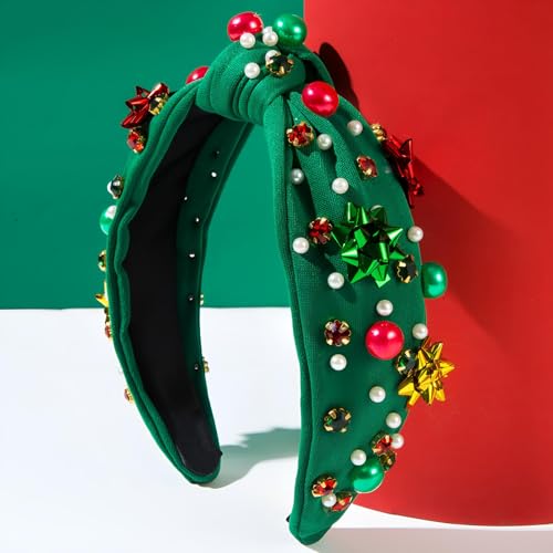 2 Pack Red Green Pearl Rhinestone Crystal Christmas Headband A31857