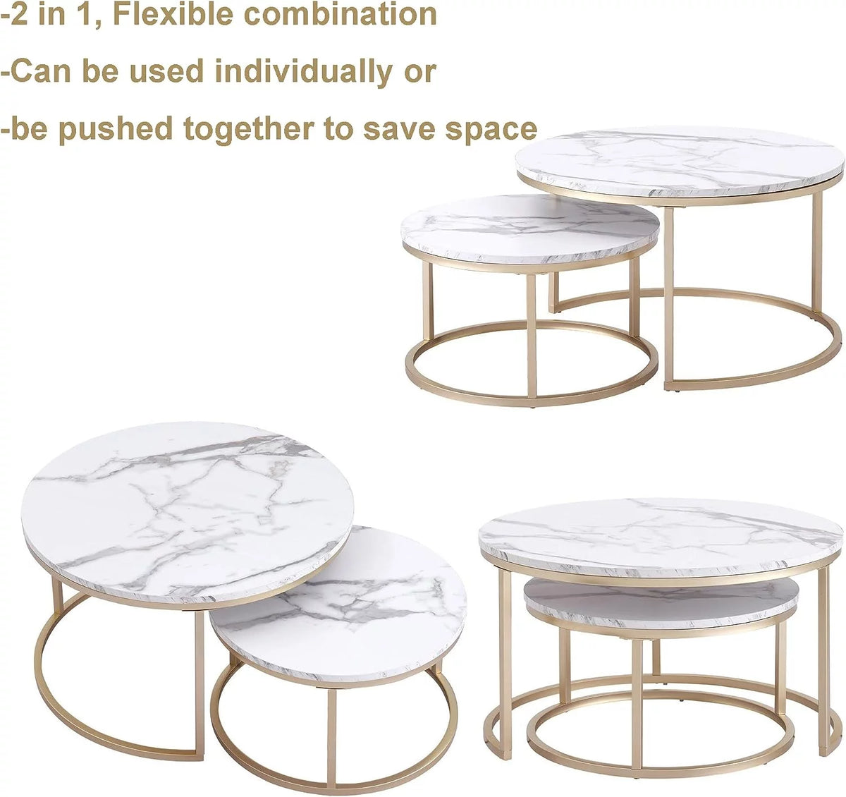 Round Nesting Coffee Tables Set of 2 Marble Black Metal A781399