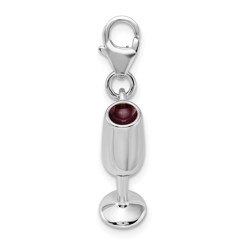 Sterling Silver 3-D Enameled Red Wine Glass Charm T159