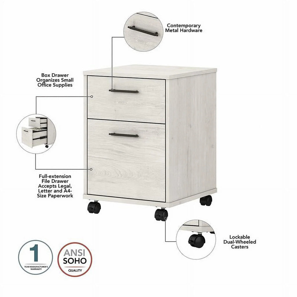 White L Shaped Desk with Drawers & Bookcase K11154