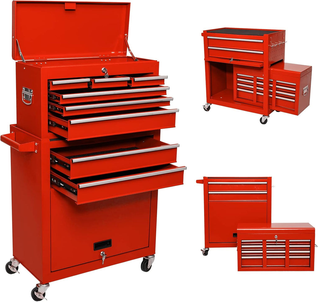 Red 8 Drawer Rolling Metal Tool Chest with Wheels M2943
